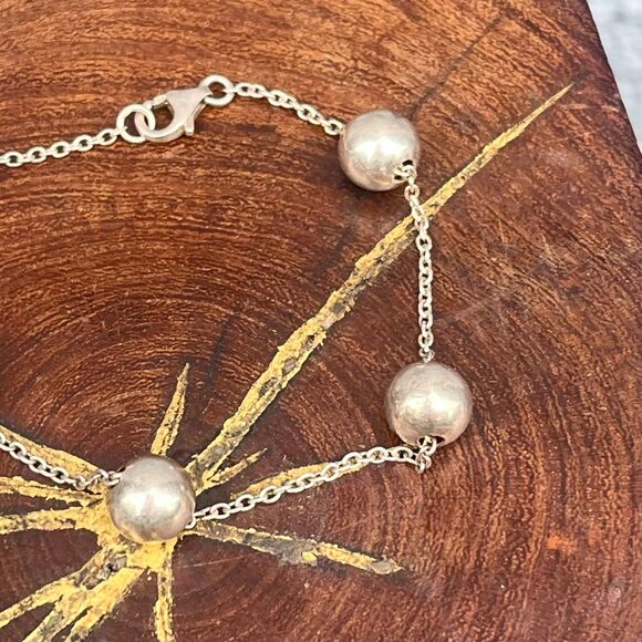 90s Sterling Silver Ball Chain Bracelet with Silver Balls Womens Modern Jewelry - Picture 9 of 9